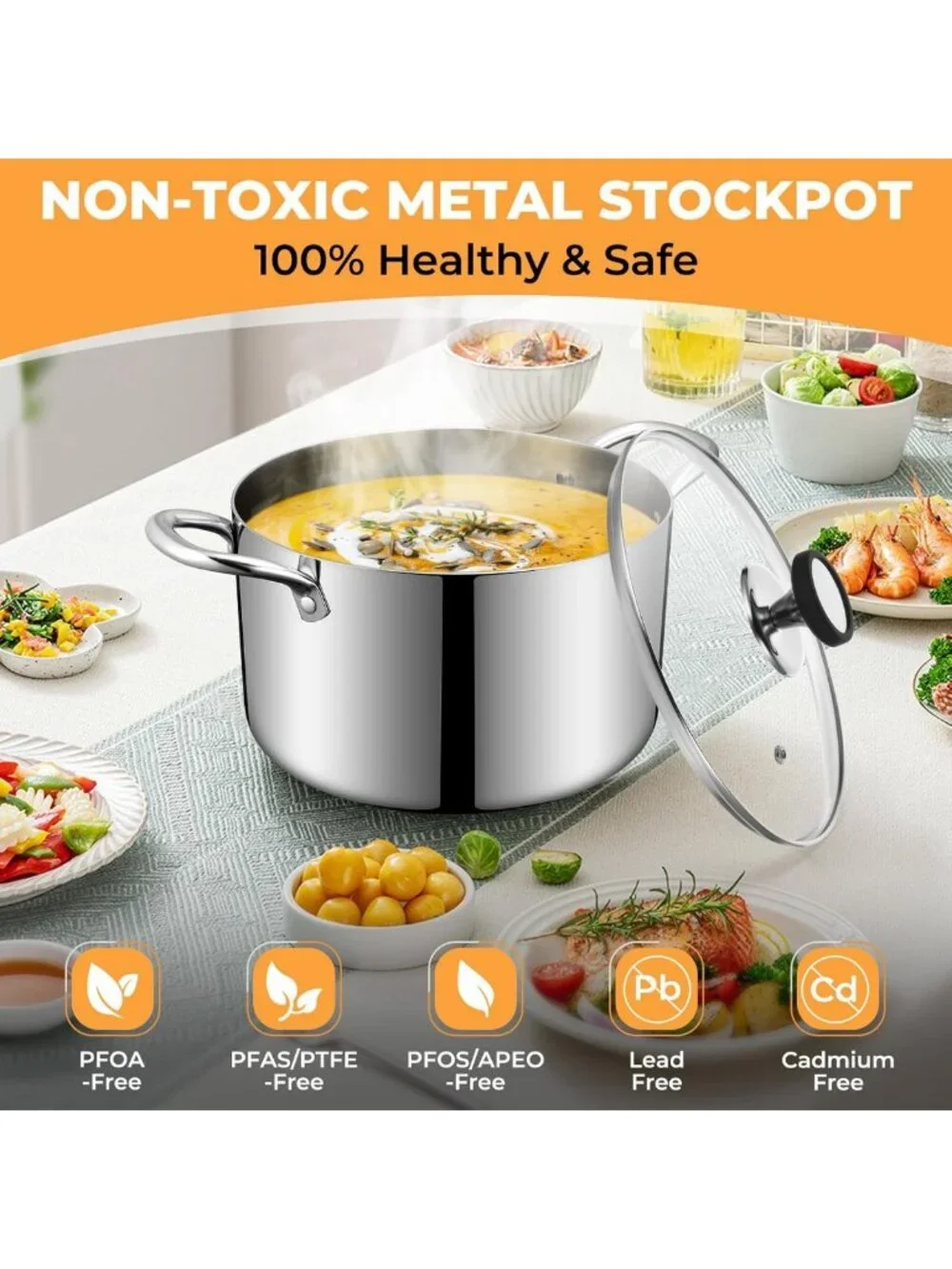 6.5 Quart Tri-Ply Stainless Steel Stock Pot - Heavy Duty Induction Cookware